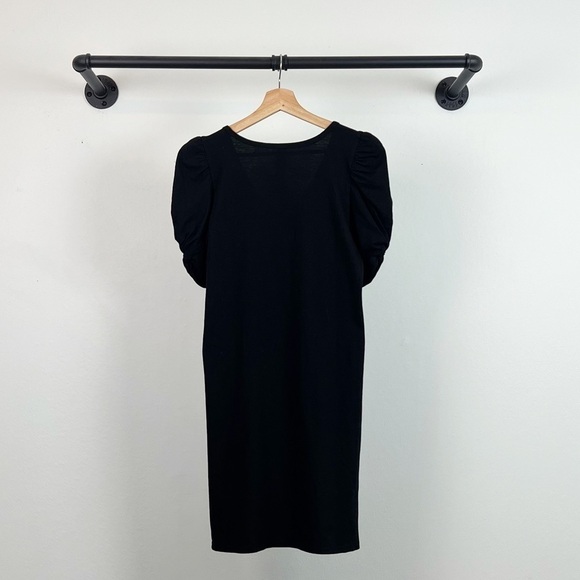 NWT Anthropologie Amadi Twist Puff Sleeve V-Neck Mini Dress Black - Picture 7 of 8